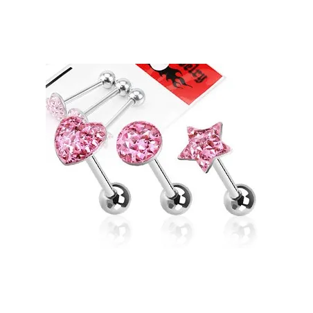 Lot de 3 Piercing langue Strass Rose