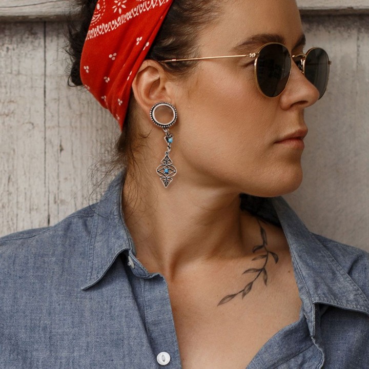 Piercing tunnel pendentif charms tribal turquoise