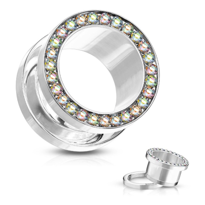 Piercing tunnel acier chirurgical ligne de strass aurore boréale