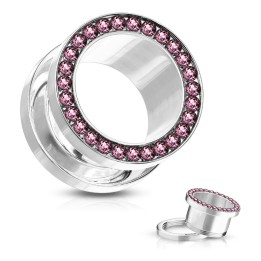 Piercing tunnel acier chirurgical ligne de strass rose