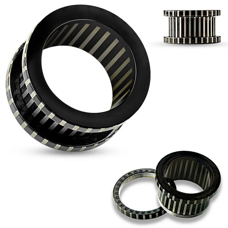 Piercing tunnel titane noir stries Piercing tunnel titane noir stries