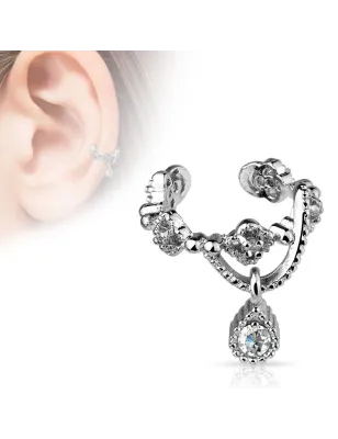 Faux piercing oreille chaine strass