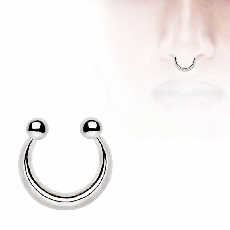 Faux piercing septum acier argenté