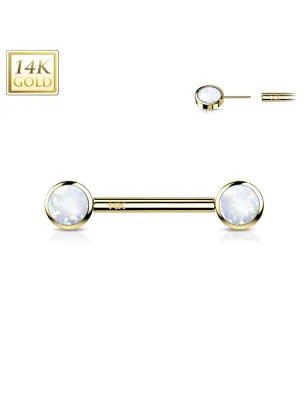 Piercing téton or jaune 14 carats opale blanche push-in