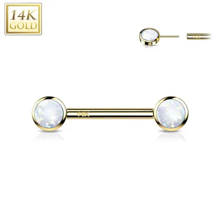 Piercing téton or jaune 14 carats opale blanche push-in