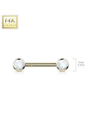 Piercing téton or jaune 14 carats opale blanche push-in