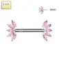 Piercing téton or blanc 14 carats éventail zircon rose