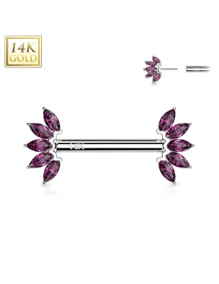 Piercing téton or blanc 14 carats éventail zircon rouge