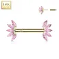 Piercing téton or jaune 14 carats éventail zircon rose