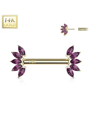 Piercing téton or jaune 14 carats éventail zircon rouge