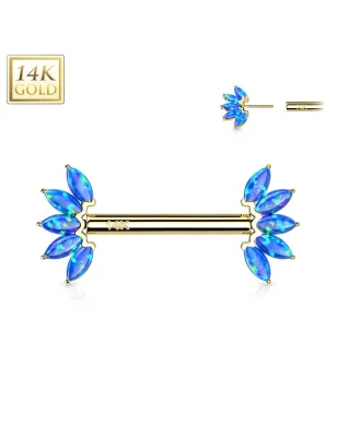 Piercing téton or jaune 14 carats éventail opale bleu