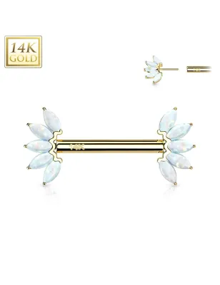 Piercing téton or jaune 14 carats éventail opale blanc