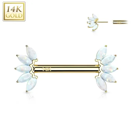 Piercing téton or jaune 14 carats éventail opale blanc