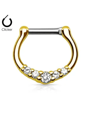 Piercing septum acier doré cinq strass