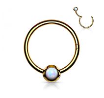 Piercing anneau boule doré opale blanche