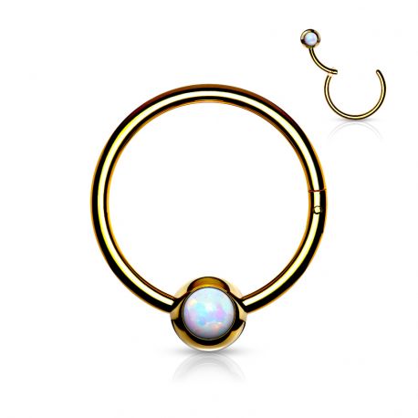 Piercing anneau boule doré opale blanche