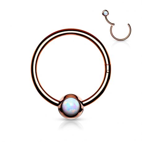 Piercing anneau boule or rose opale blanche