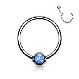 Piercing anneau boule acier opale bleue