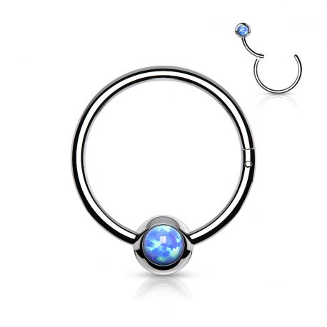 Piercing anneau boule acier opale bleue