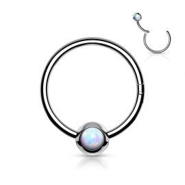 Piercing anneau boule acier opale blanche