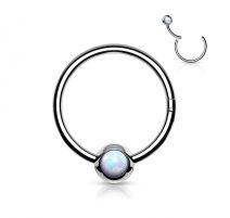 Piercing anneau boule acier opale blanche