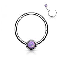 Piercing anneau boule acier opale violette