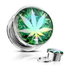Piercing tunnel oreille cannabis holographique