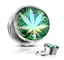 Piercing tunnel oreille cannabis holographique