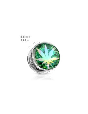 Piercing tunnel oreille cannabis holographique