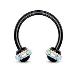 Piercing fer à cheval noir boule cristaux aurore boréale