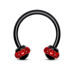Piercing fer à cheval noir boule cristaux rouge