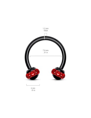 Piercing fer à cheval noir boule cristaux rouge