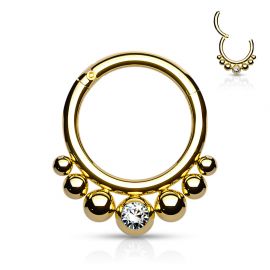 Piercing anneau segment doré boules cristal