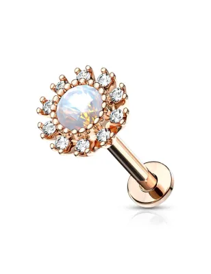 Piercing labret oreille fleur opalite plaqué or rose