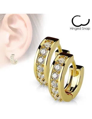 Paire boucles d'oreille anneaux plaqué or zircon blanc