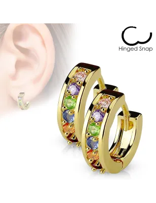 Paire boucles d'oreille anneaux plaqué or zircon multicolore