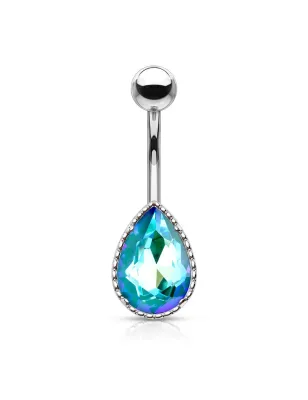 Piercing nombril larme pierre aurore boréale turquoise