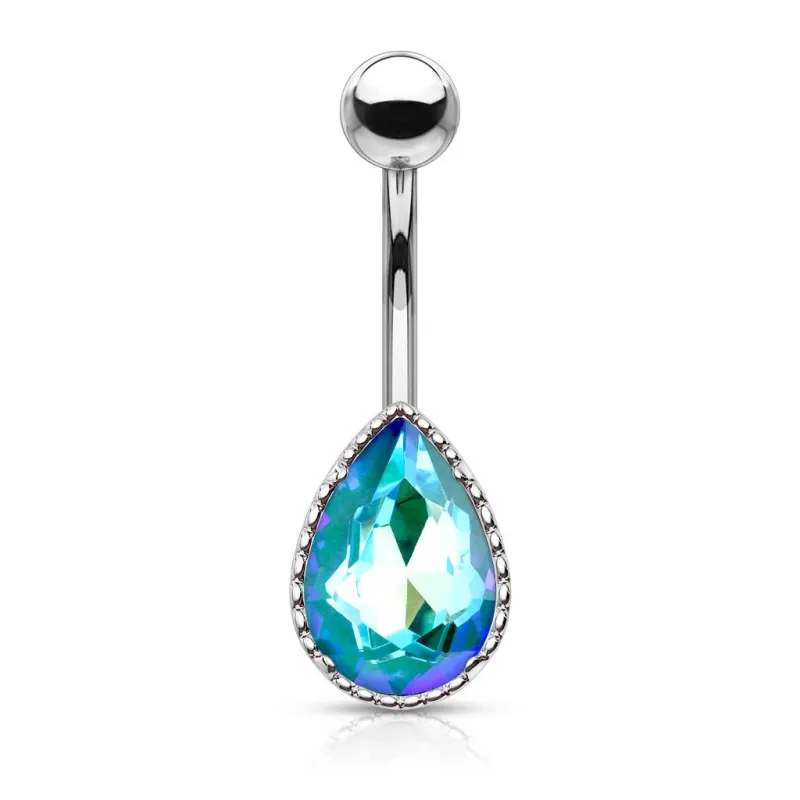 Piercing nombril larme pierre aurore boréale turquoise