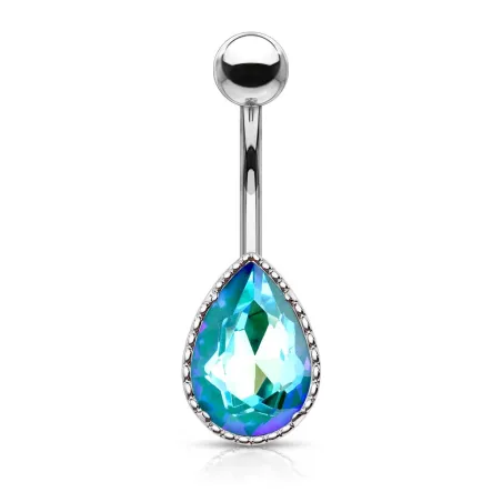 Piercing nombril larme pierre aurore boréale turquoise