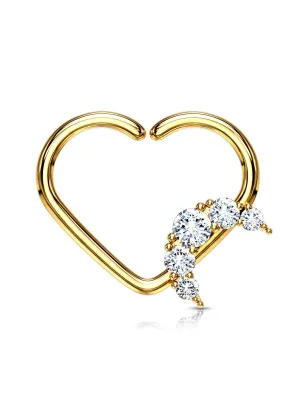 Piercing cartilage daith anneau coeur plaqué or lune