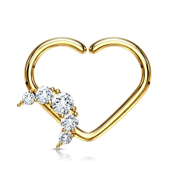 Piercing cartilage daith anneau coeur plaqué or lune
