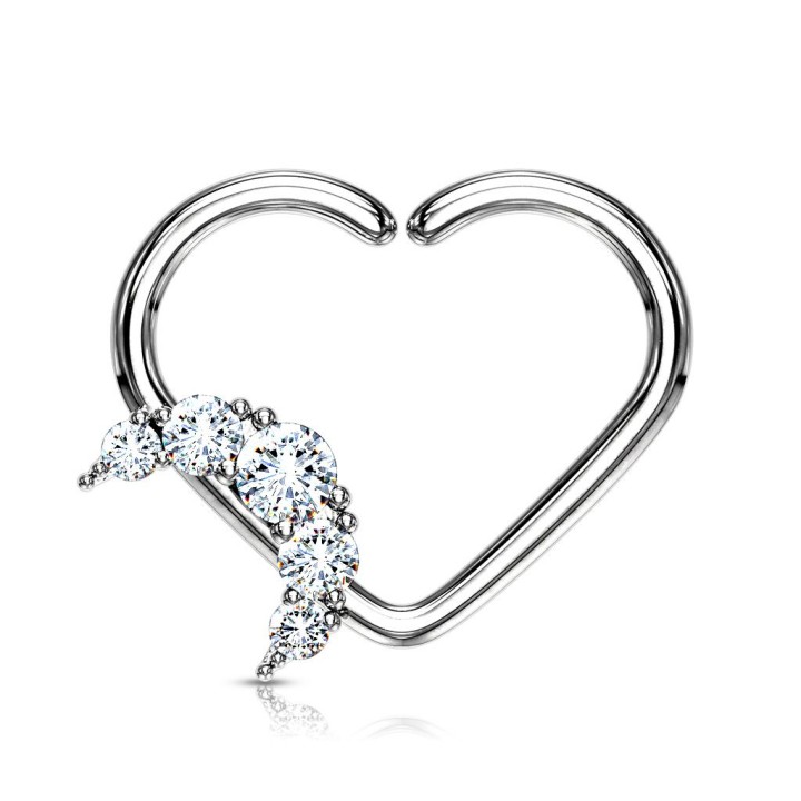 Piercing cartilage daith anneau coeur plaqué platine lune