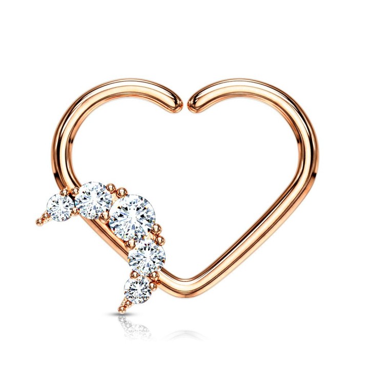 Piercing cartilage daith anneau coeur plaqué or rose lune