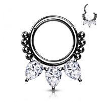 Piercing anneau segment acier noir perles et poires