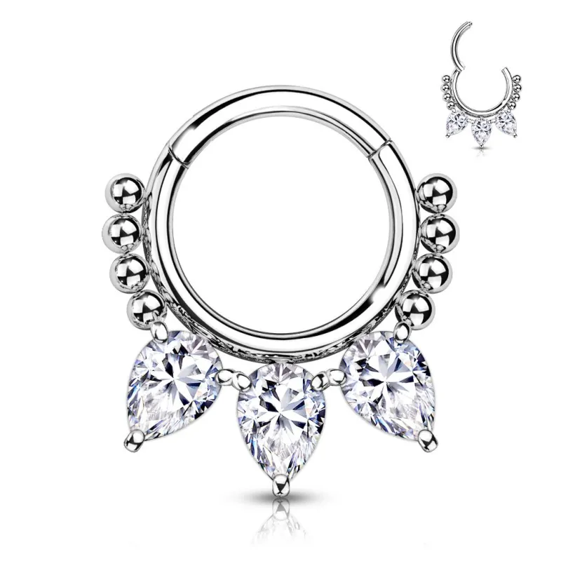 Piercing anneau segment acier chirurgical perles et poires (oreille, septum) Piercing anneau segment acier chirurgical perles et poires (oreille, septum)