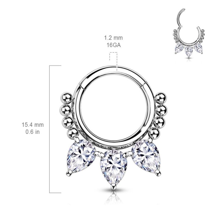 Piercing anneau segment acier chirurgical perles et poires
