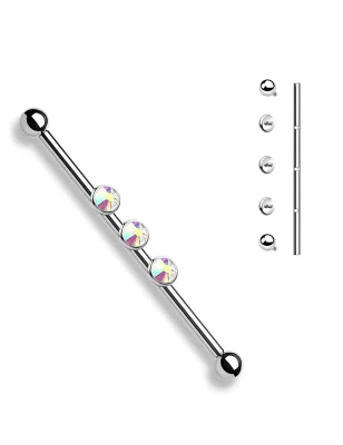 Piercing industriel oreille 3 cristaux aurore boréale