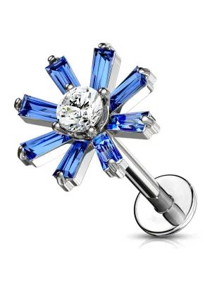 Piercing labret oreille fleur cristaux bleu
