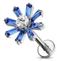 Piercing labret oreille fleur cristaux bleu