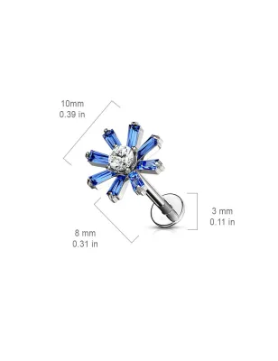 Piercing labret oreille fleur cristaux bleu